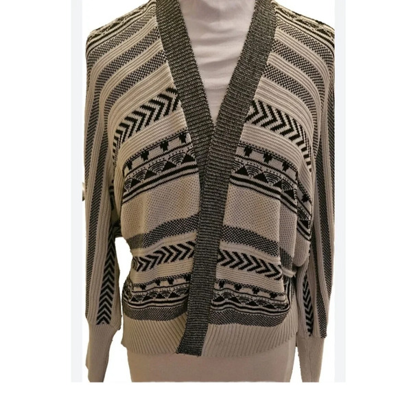 Express Aztec Print Open Front Comfy Cardigan Ivory&Black Sz S/M Sweater - Picture 1 of 7